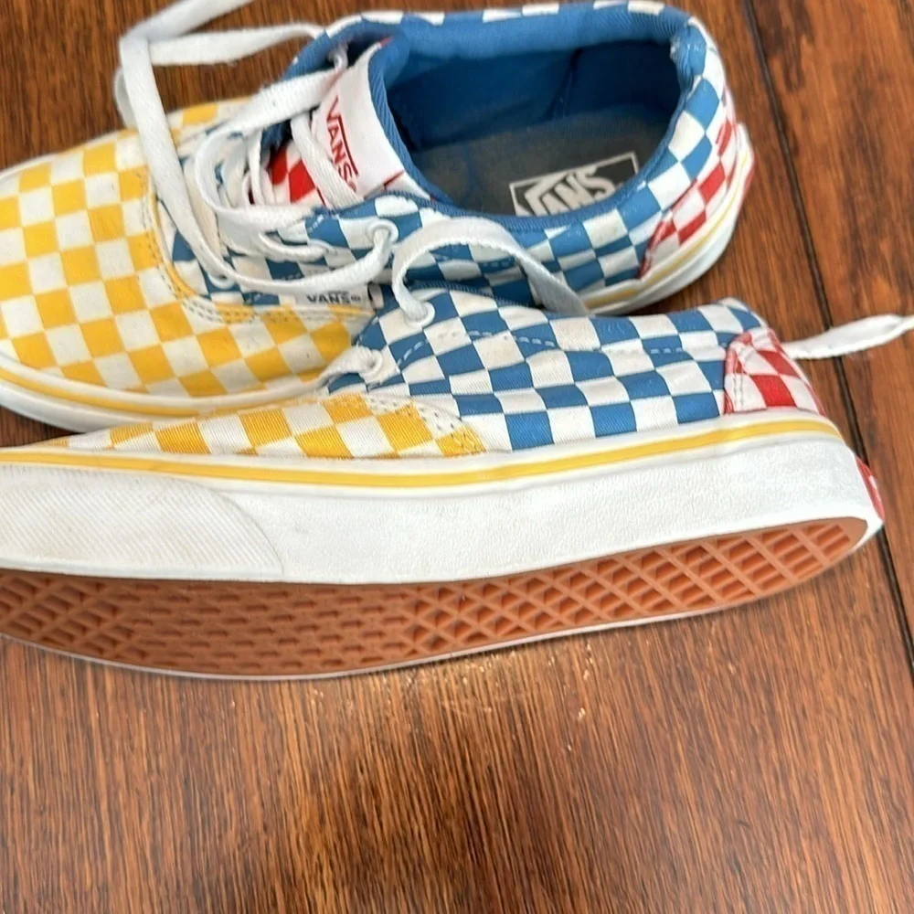 Vans, multicolor, checkerboard, skate shoes, sneakers size youth four